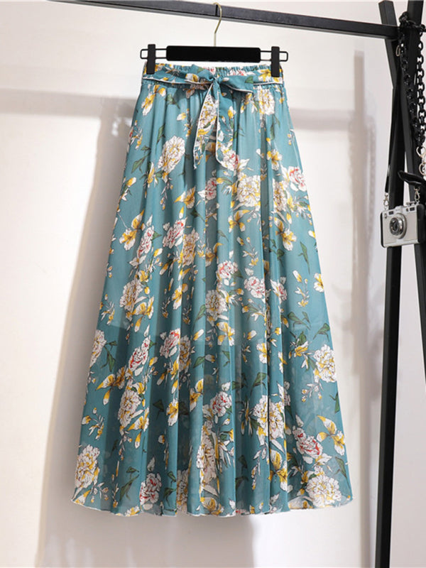 Blue Zone Planet | Printed Chiffon Swing Midi Skirt BLUE ZONE PLANET