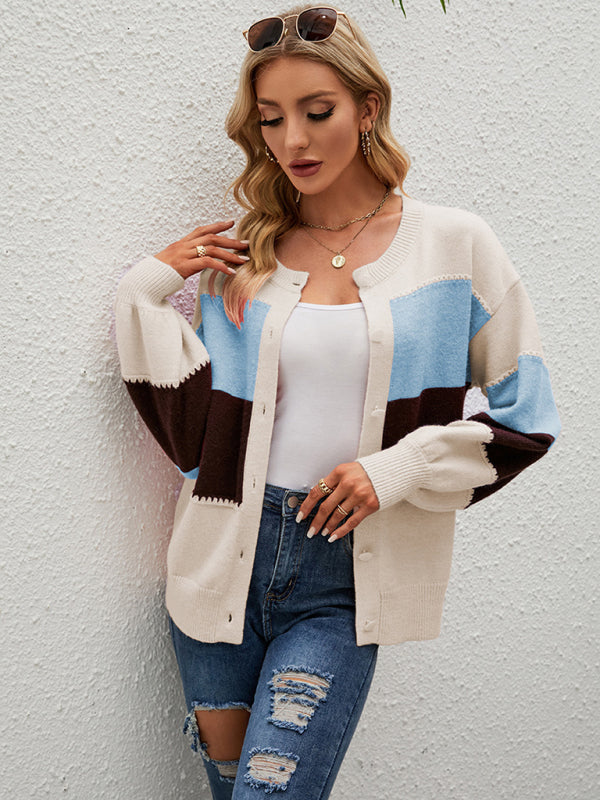 Blue Zone Planet | Striped Colorblock Jacket Cardigan Sweater BLUE ZONE PLANET
