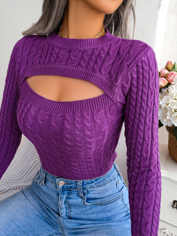 Blue Zone Planet | hollow fried dough twist long sleeve sweater BLUE ZONE PLANET