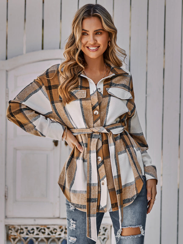 Blue Zone Planet | single breasted plaid belt jacket BLUE ZONE PLANET