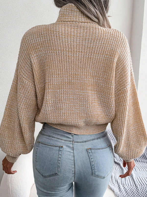 Lantern Drop Sleeve Turtleneck Knit Sweater BLUE ZONE PLANET