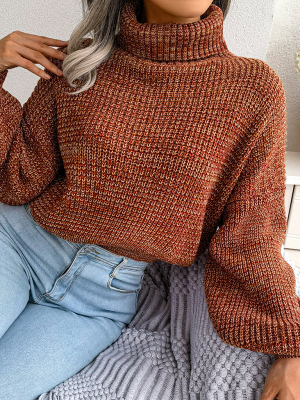 Lantern Drop Sleeve Turtleneck Knit Sweater BLUE ZONE PLANET