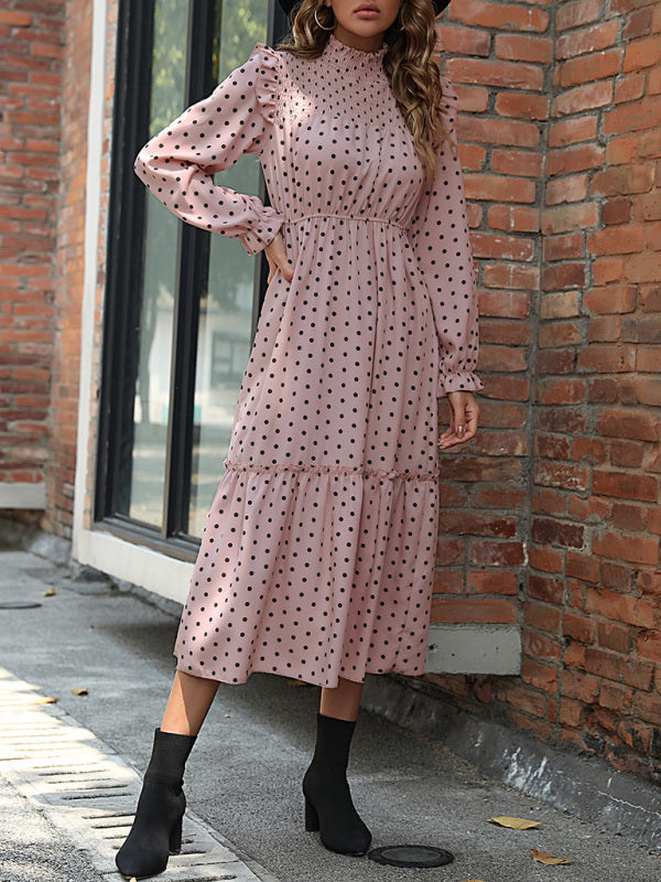 half high neck polka dot patchwork cake dress kakaclo
