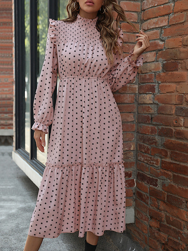 half high neck polka dot patchwork cake dress kakaclo