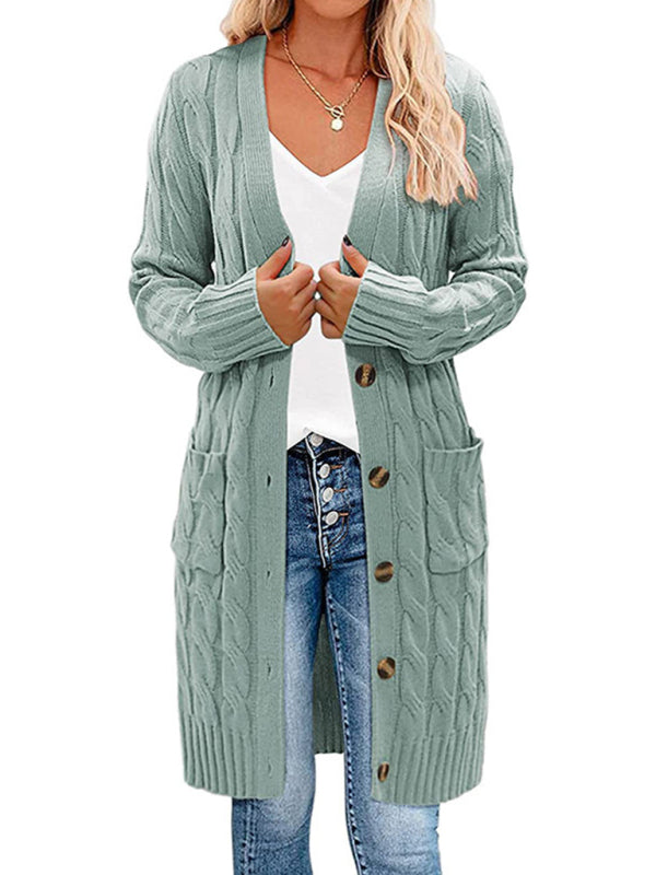 Single-Breasted Twist Pocket Knit Long Sweater Cardigan BLUE ZONE PLANET