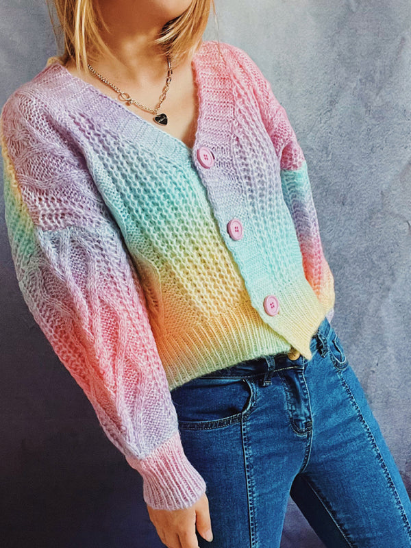 Blue Zone Planet | Ombre Single-Breasted Drop-Sleeve Sleeve Sweater Cardigan BLUE ZONE PLANET