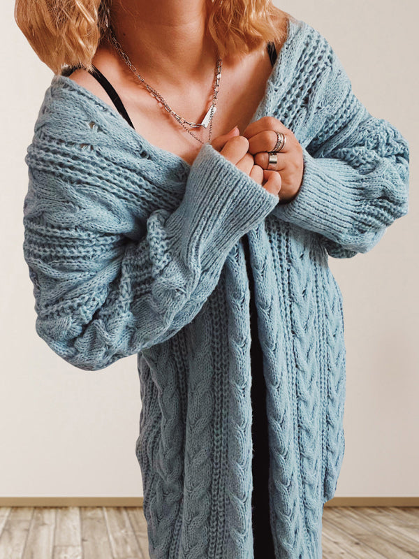 Blue Zone Planet |  Hemp Flower Dropped Sleeve Long Cardigan Sweater Jacket BLUE ZONE PLANET