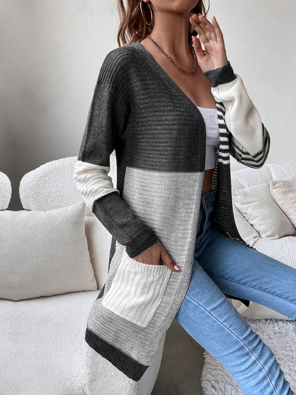 Blue Zone Planet |  striped color blocking buttonless knit cardigan BLUE ZONE PLANET