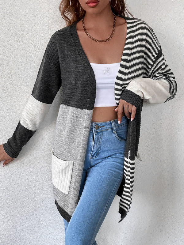 Blue Zone Planet |  striped color blocking buttonless knit cardigan BLUE ZONE PLANET
