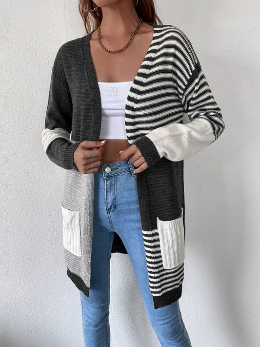 Blue Zone Planet |  striped color blocking buttonless knit cardigan BLUE ZONE PLANET