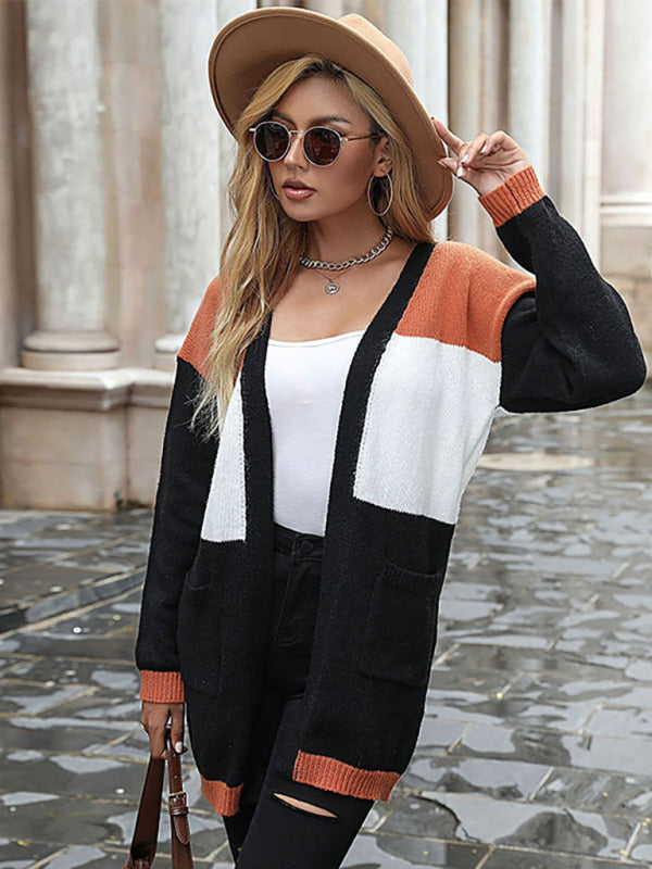 long sleeve color blocking sweater cardigan BLUE ZONE PLANET