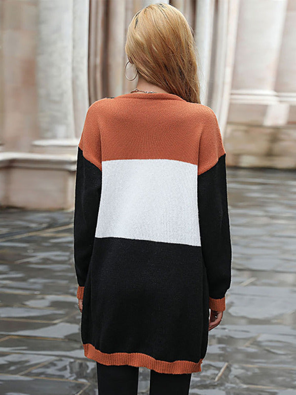 long sleeve color blocking sweater cardigan BLUE ZONE PLANET