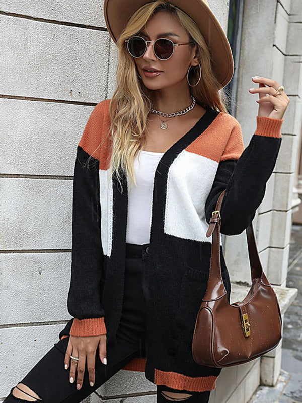 long sleeve color blocking sweater cardigan BLUE ZONE PLANET