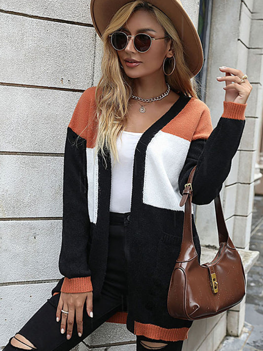 long sleeve color blocking sweater cardigan BLUE ZONE PLANET