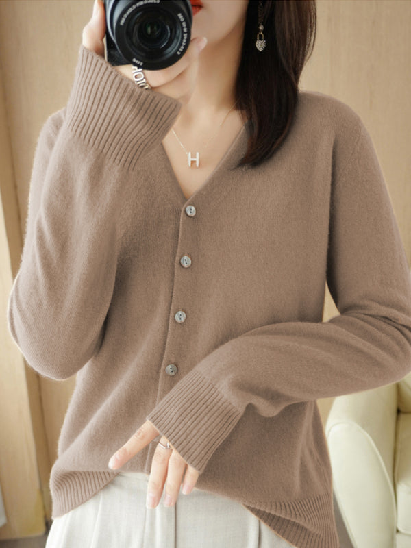Blue Zone Planet | V-neck solid color short knitted cardigan coat sweater BLUE ZONE PLANET