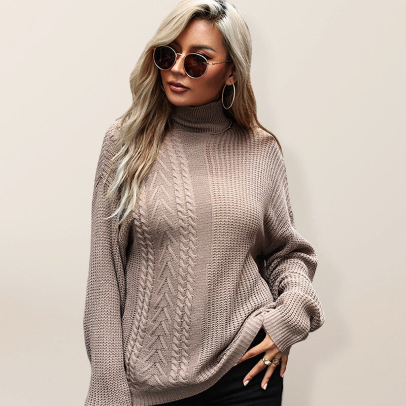 Blue Zone Planet | Autumn European and American Solid Long Sleeve fried dough twist High Neck Sweater BLUE ZONE PLANET