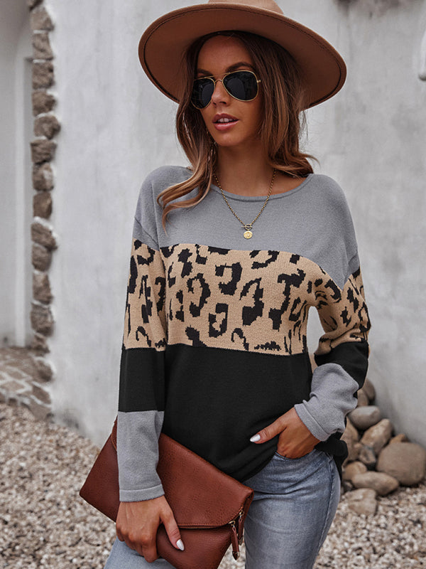 Blue Zone Planet | leopard print stitching sweater long sleeve soft warm top BLUE ZONE PLANET