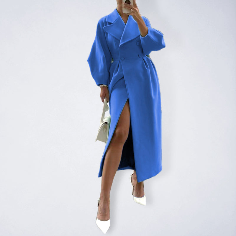 Blue Zone Planet | Retro court style lantern sleeve woolen coat with large lapel and long coat BLUE ZONE PLANET