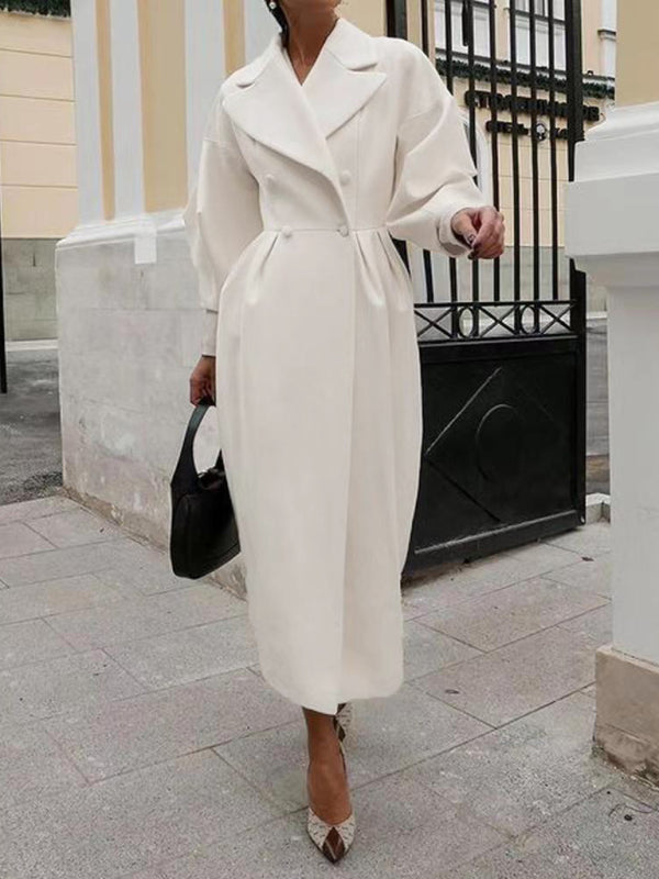 Blue Zone Planet | Retro court style lantern sleeve woolen coat with large lapel and long coat BLUE ZONE PLANET
