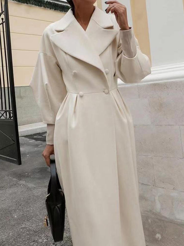 Blue Zone Planet | Retro court style lantern sleeve woolen coat with large lapel and long coat BLUE ZONE PLANET
