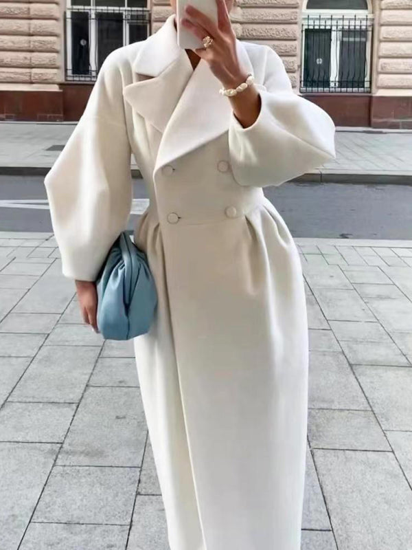 Blue Zone Planet | Retro court style lantern sleeve woolen coat with large lapel and long coat BLUE ZONE PLANET