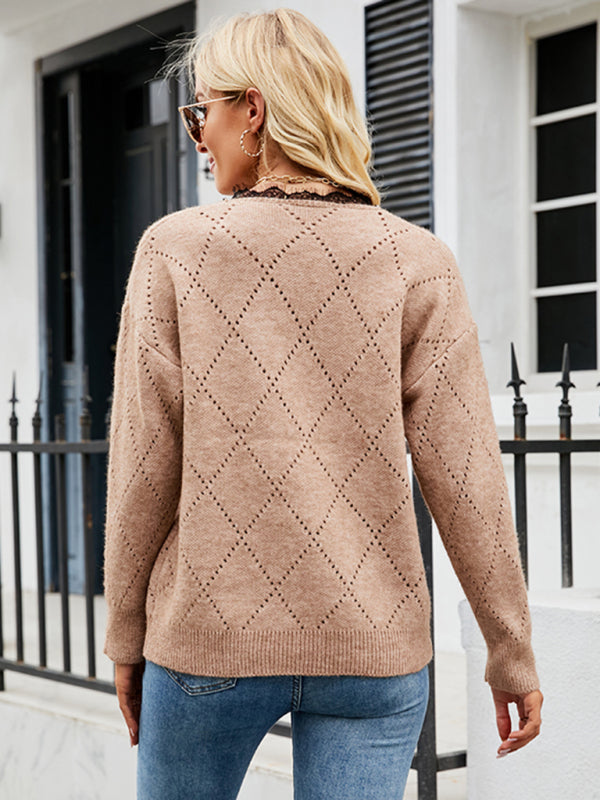 Sweater Loose Short Zipper Sexy Lace V Neck Fashion Sexy Top Dress kakaclo