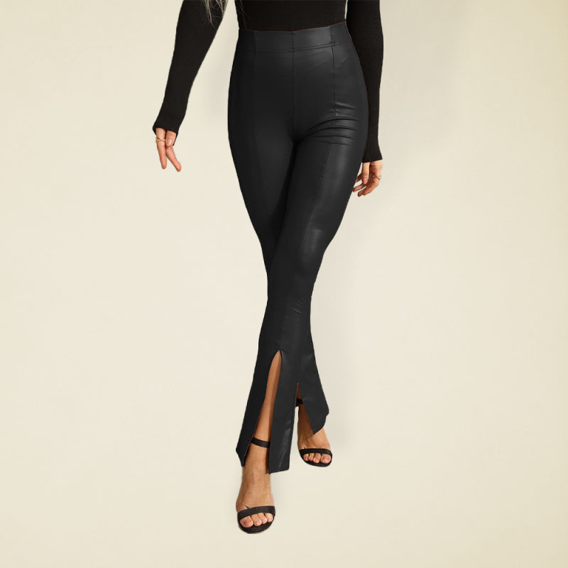 Blue Zone Planet | High Waist Tummy Control Colorful Slim PU Flared Trousers BLUE ZONE PLANET