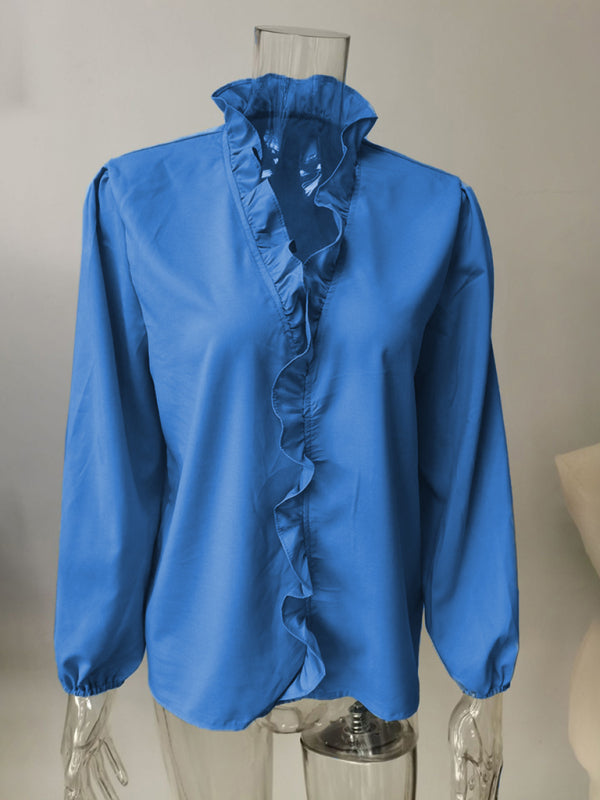 Blue Zone Planet | Spring and summer European and American long-sleeved ruffled shirt shirt BLUE ZONE PLANET