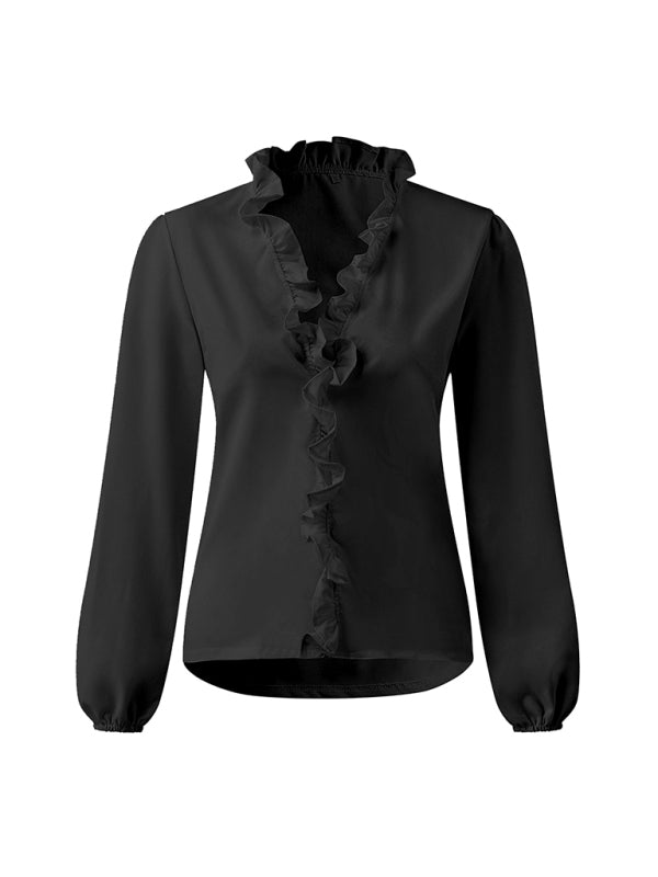 Blue Zone Planet | Spring and summer European and American long-sleeved ruffled shirt shirt BLUE ZONE PLANET