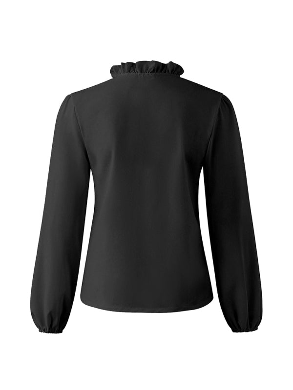 Blue Zone Planet | Spring and summer European and American long-sleeved ruffled shirt shirt BLUE ZONE PLANET