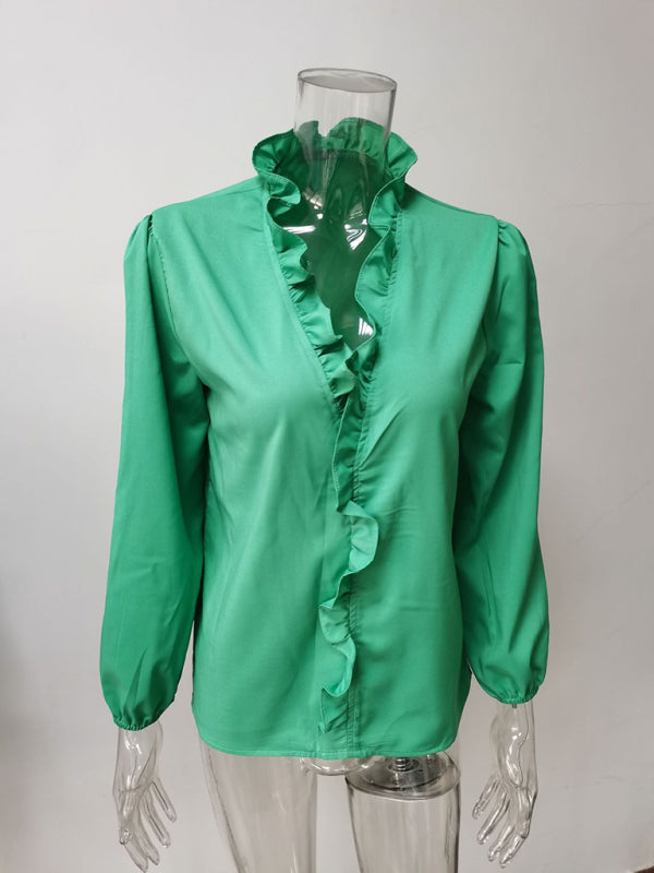 Blue Zone Planet | Spring and summer European and American long-sleeved ruffled shirt shirt BLUE ZONE PLANET