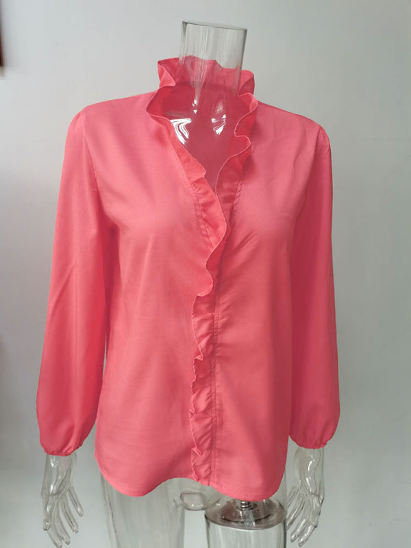 Blue Zone Planet | Spring and summer European and American long-sleeved ruffled shirt shirt BLUE ZONE PLANET