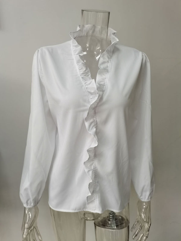 Blue Zone Planet | Spring and summer European and American long-sleeved ruffled shirt shirt BLUE ZONE PLANET