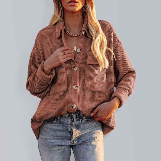 Blue Zone Planet |  Solid Color Loose Corduroy Pocket Long Sleeve Cardigan Jacket BLUE ZONE PLANET