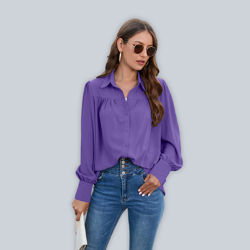Blue Zone Planet | Spring and autumn new chiffon shirt women's shirt pleated long-sleeved top BLUE ZONE PLANET