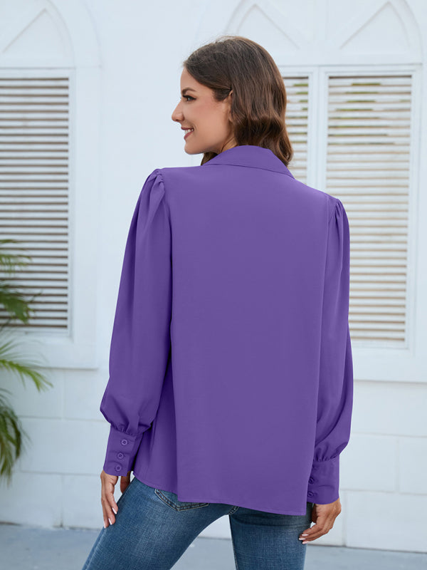 Blue Zone Planet | Spring and autumn new chiffon shirt women's shirt pleated long-sleeved top BLUE ZONE PLANET