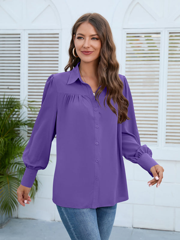 Blue Zone Planet | Spring and autumn new chiffon shirt women's shirt pleated long-sleeved top BLUE ZONE PLANET