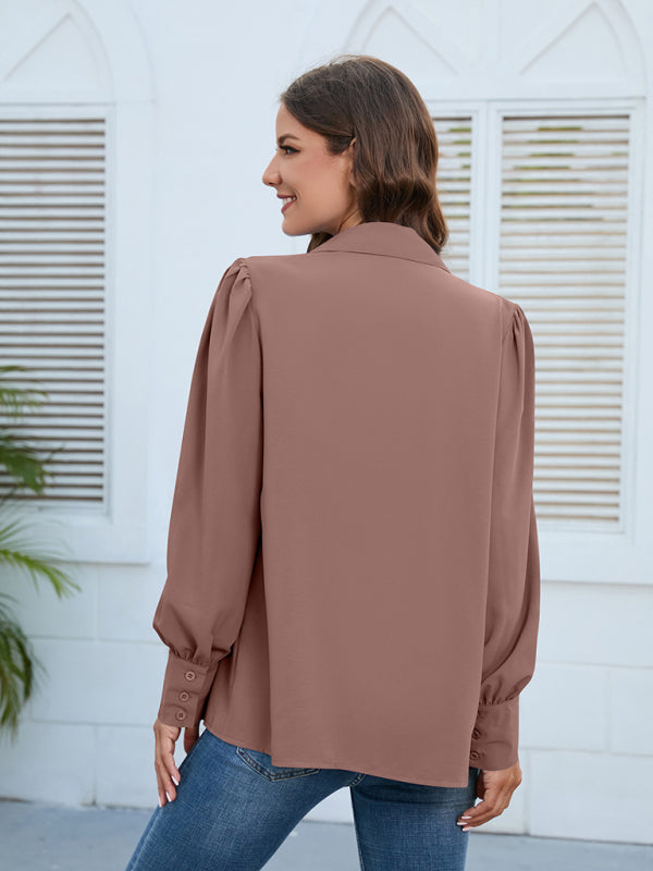 Blue Zone Planet | Spring and autumn new chiffon shirt women's shirt pleated long-sleeved top BLUE ZONE PLANET