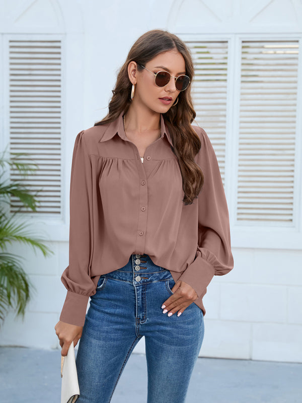Blue Zone Planet | Spring and autumn new chiffon shirt women's shirt pleated long-sleeved top BLUE ZONE PLANET