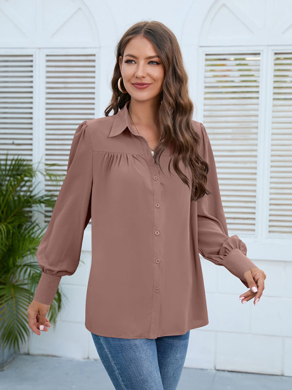 Blue Zone Planet | Spring and autumn new chiffon shirt women's shirt pleated long-sleeved top BLUE ZONE PLANET