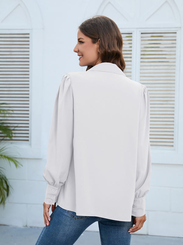Blue Zone Planet | Spring and autumn new chiffon shirt women's shirt pleated long-sleeved top BLUE ZONE PLANET