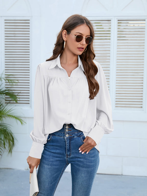 Blue Zone Planet | Spring and autumn new chiffon shirt women's shirt pleated long-sleeved top BLUE ZONE PLANET