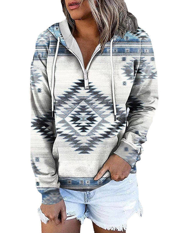 Blue Zone Planet | ethnic tribal print hooded sweater jacket top BLUE ZONE PLANET