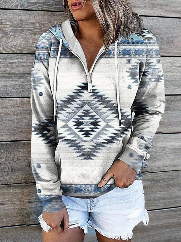 Blue Zone Planet | ethnic tribal print hooded sweater jacket top BLUE ZONE PLANET