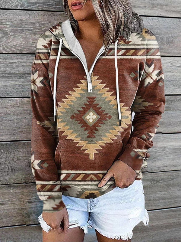 Blue Zone Planet | ethnic tribal print hooded sweater jacket top BLUE ZONE PLANET