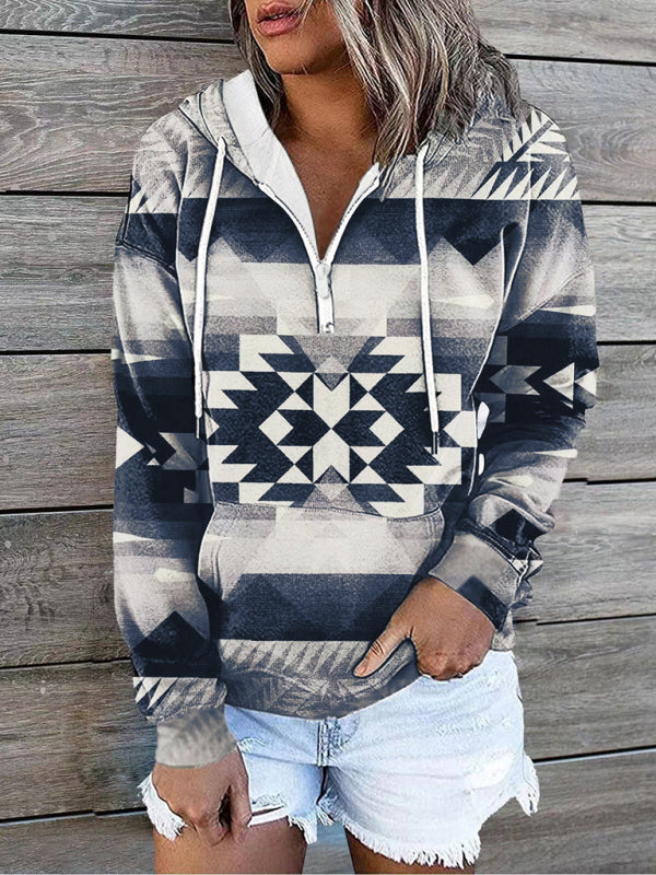 Blue Zone Planet | ethnic tribal print hooded sweater jacket top BLUE ZONE PLANET