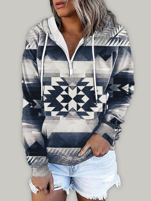 Blue Zone Planet | ethnic tribal print hooded sweater jacket top BLUE ZONE PLANET