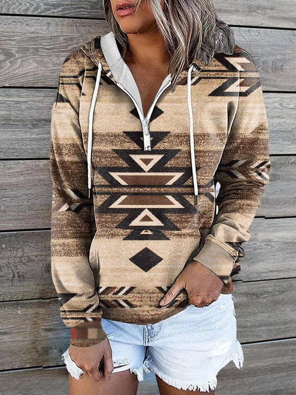 Blue Zone Planet | ethnic tribal print hooded sweater jacket top BLUE ZONE PLANET