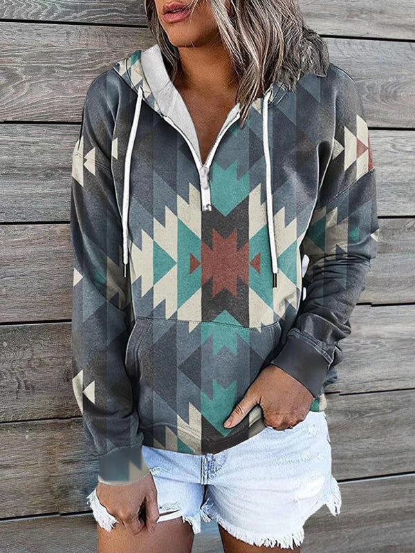 Blue Zone Planet | ethnic tribal print hooded sweater jacket top BLUE ZONE PLANET