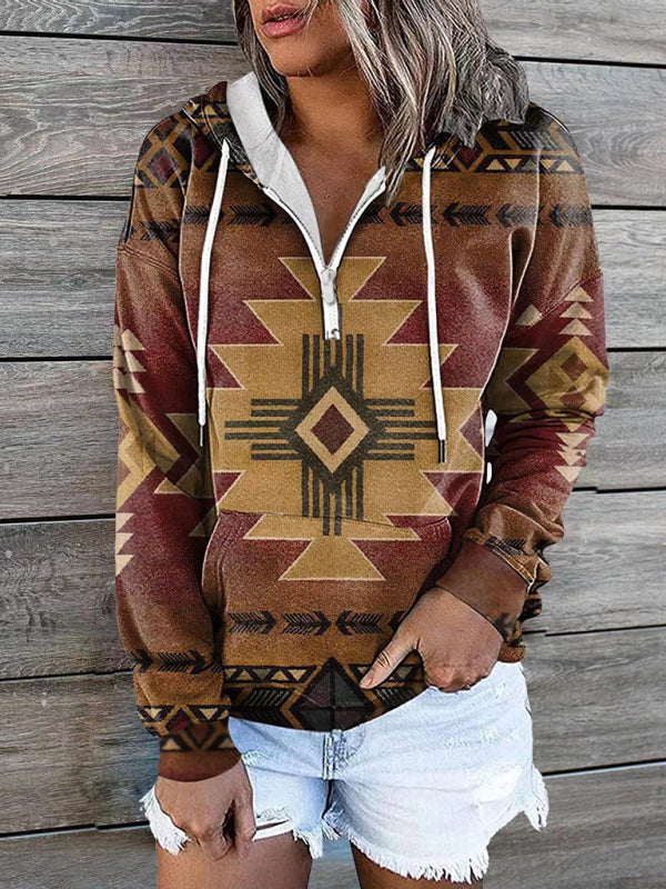 Blue Zone Planet | ethnic tribal print hooded sweater jacket top BLUE ZONE PLANET